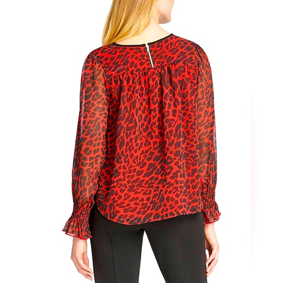 DKNY Animal Print ,Long-sleeved blouse with ruffles on the cuffs ,NWOT - Picture 3 of 9